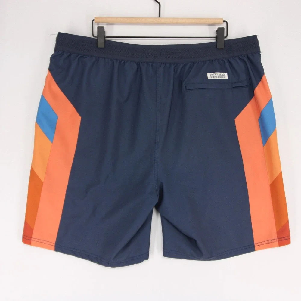 Fair Harbor Swim Trunks Mens XXL Navy Blue Colorblock BreezeKnit Liner Beach